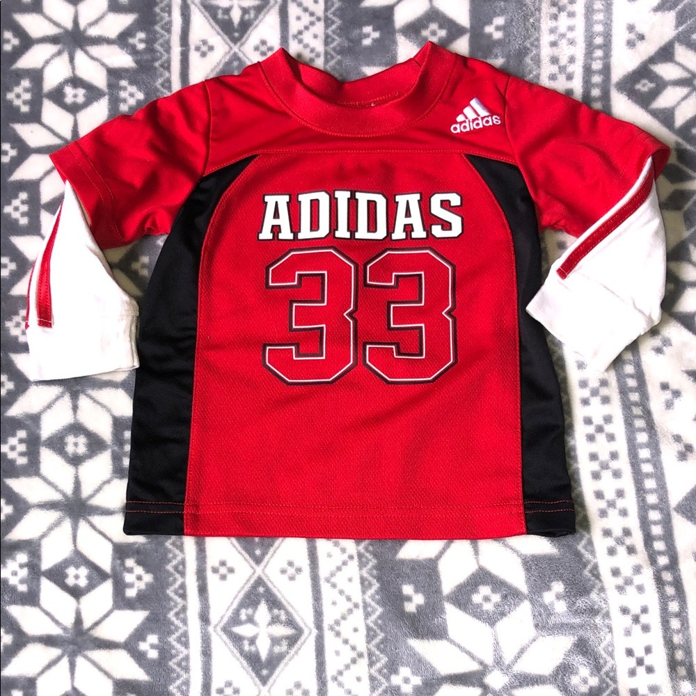 adidas Red, Black & White Kids' Number 33 Sports Tee